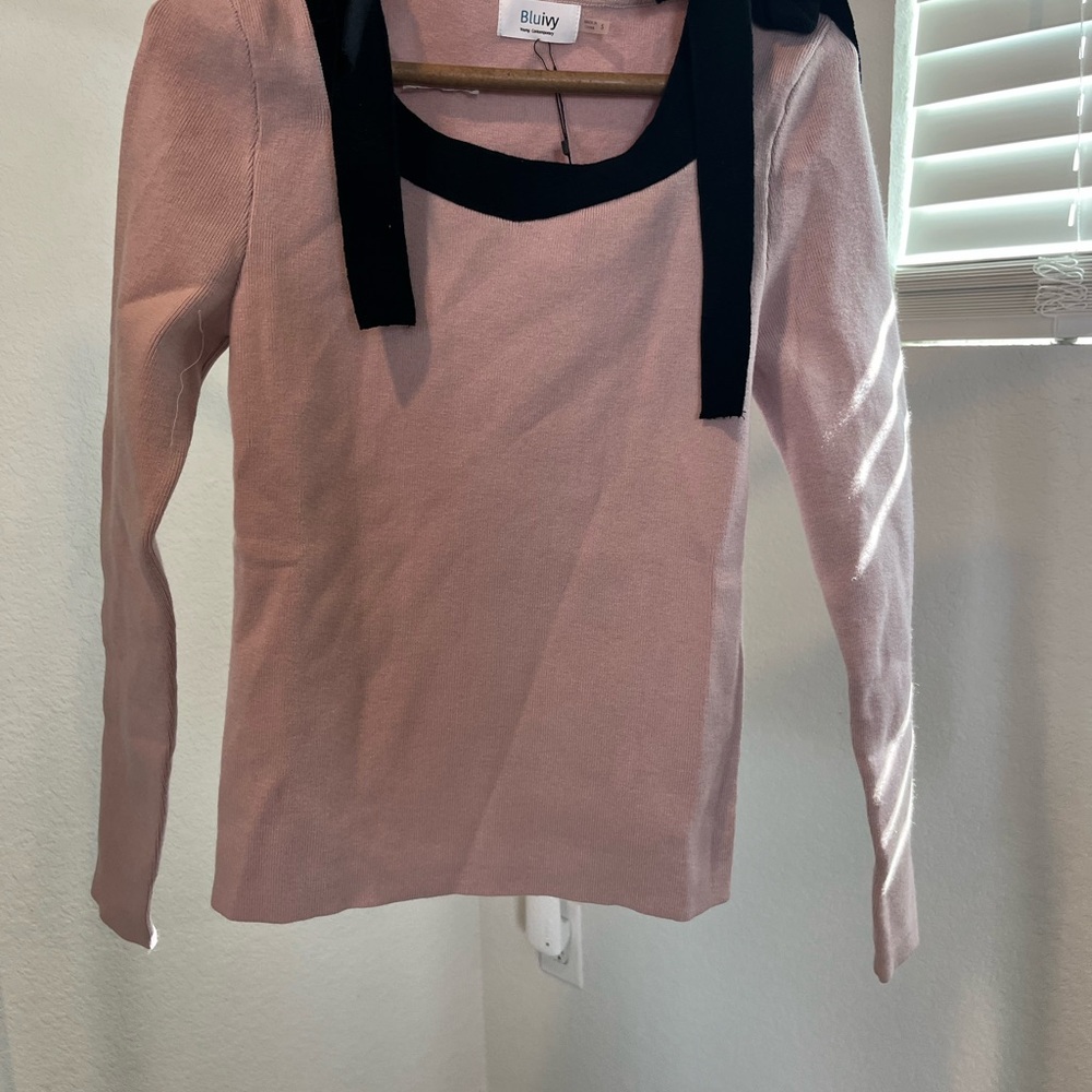 Bluivy Light Pink and Black Crew Neck Sweater